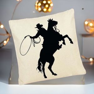 Double sided Western cowboy burlap zippered toss pillow cover